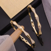 Stainless Steel Anti-Tarnish Adjustable Bangles – Twisted Gold with Diamond Detailing